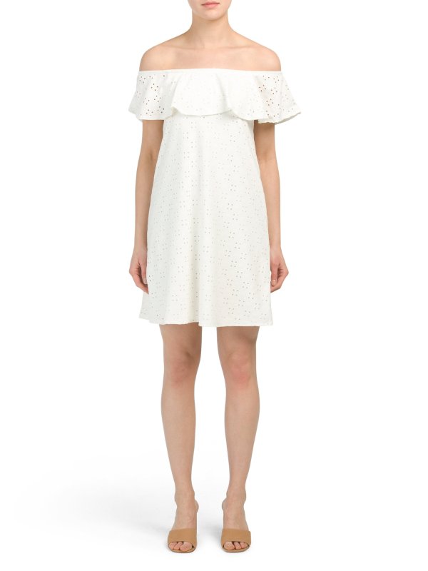 Juniors Made In Usa Eyelet Off The Shoulder Dress