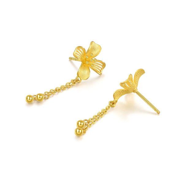 中式婚礼-花卉黄金耳环