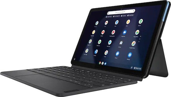 - Chromebook Duet - 10.1” Touch Screen Tablet - 4GB Memory - 128GB SSD - with Keyboard - Ice Blue + Iron Gray