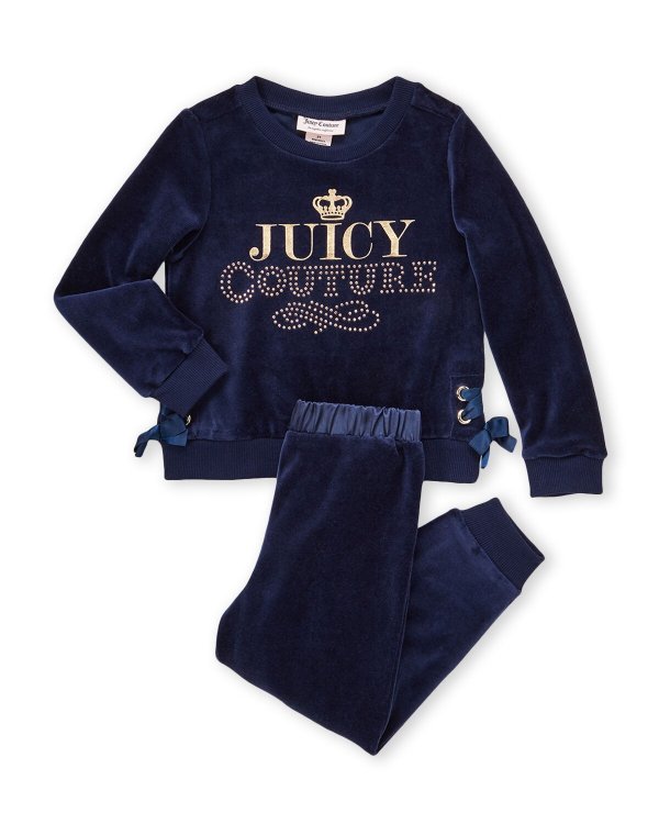 (Toddler Girls) Two-Piece Lace-Up Pullover Velour Top & Joggers Set