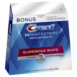 Crest 3D Whitestrips Glamorous White, Teeth Whitening Kit, 16 Treatments + 2 Bonus 1-Hour Express Treatments