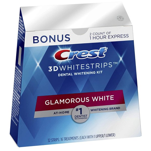 3D Whitestrips Glamorous White, Teeth Whitening Kit, 16 Treatments + 2 Bonus 1-Hour Express Treatments