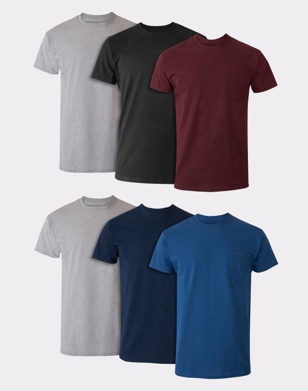 6-Pack Pocket Tee Men's T-Shirt Soft and Breathable Assorted Colors S-2XL