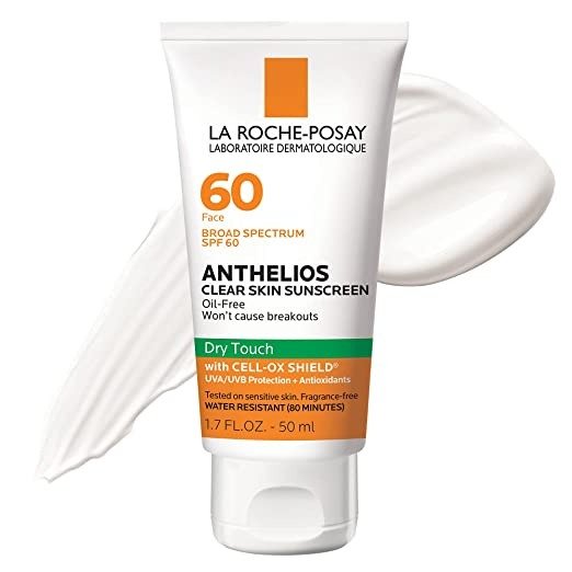 Anthelios Clear Skin Dry Touch Sunscreen SPF 60, Oil Free Face Sunscreen for Acne Prone Skin, Won't Cause Breakouts, Non-Greasy, Oxybenzone Free