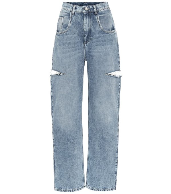 Cut-out high-rise wide-leg jeans