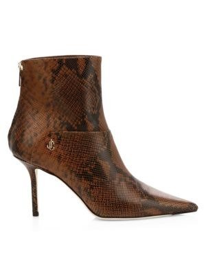 - Beyla Snake-Embossed Leather Point-Toe Booties