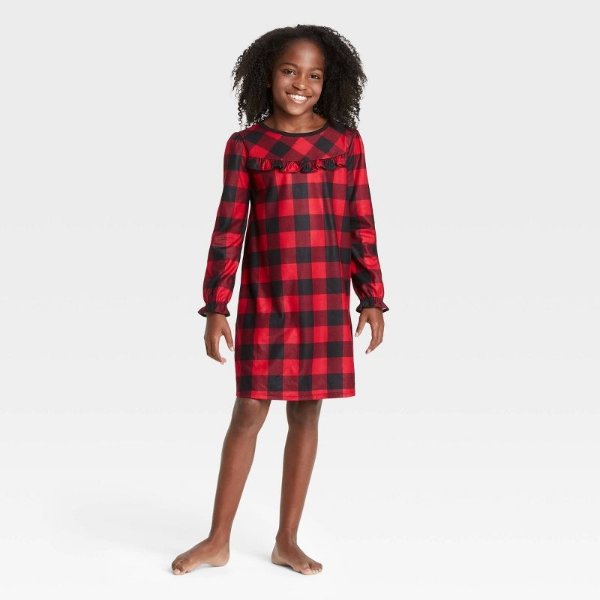 Kids' Holiday Buffalo Check Matching Family Pajamas NightGown - Wondershop™ Red/Black