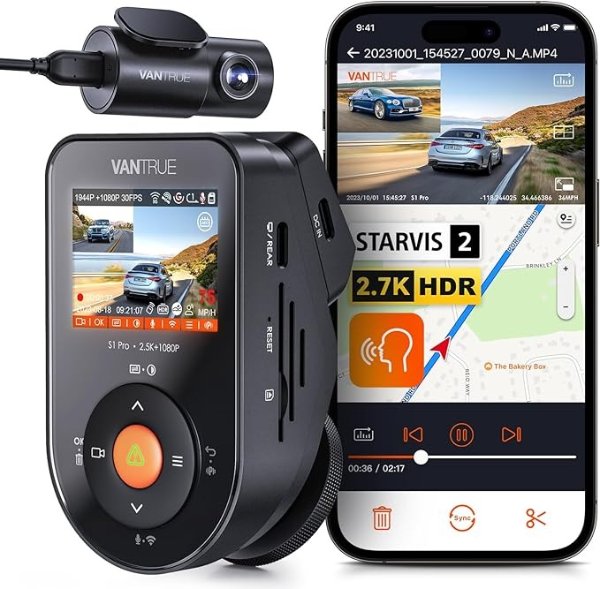 S1 Pro 2.7K Front and Rear 5G WiFi Dual Dash Cam