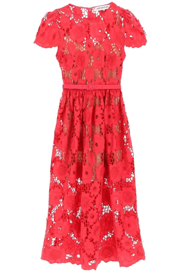 'poppy' midi dress in 3d floral lace