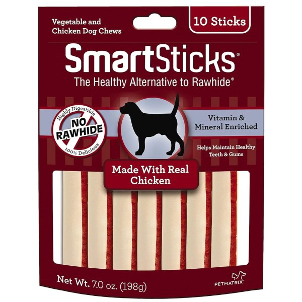 Smartsticks No Rawhide, Dog Chews Made With Real Chicken and Vegetables, 10 sticks.