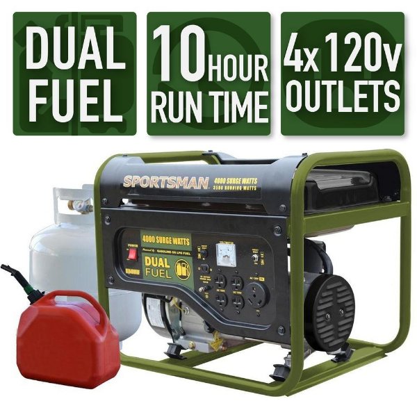 4,000/3,500-Watt Dual Fuel Powered Portable Generator, Runs on LPG or Regular Gasoline
