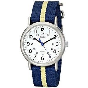 Unisex T2P1429J Weekender Silver-Tone Watch with Blue and Yellow Nylon Band