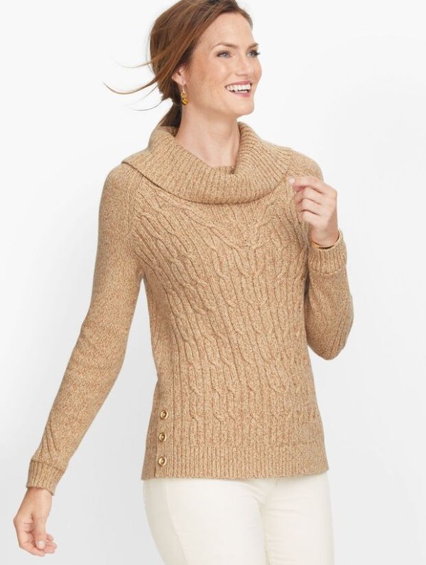 Cable Cowlneck Sweater - Marl