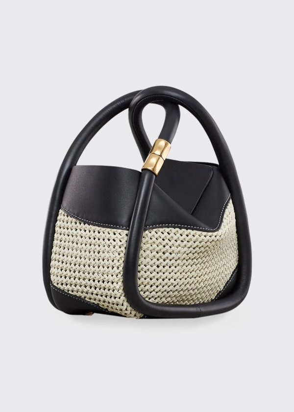 Wonton 20 Macrame Raffia/Leather Top-Handle Bag
