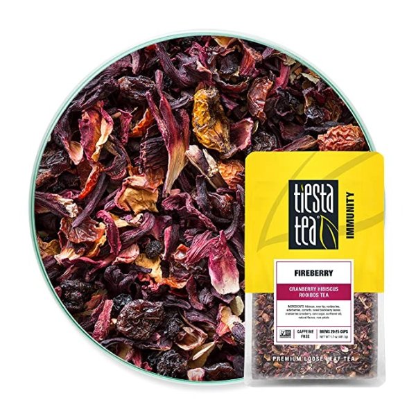Tiesta Tea - Fireberry, Loose Leaf Cranberry Hibiscus Rooibos Tea, Non-Caffeinated, Hot & Iced Tea, 1.7 oz Pouch - 25 Cups, Natural Flavored, Hibiscus Rooibos Tea Loose Leaf