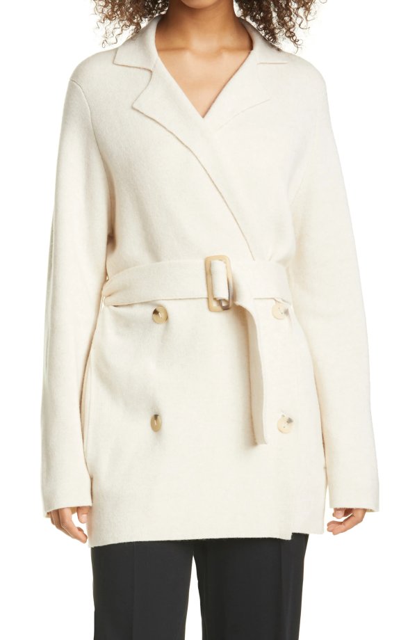 Belted Wool & Cashmere Blend Cardigan Coat