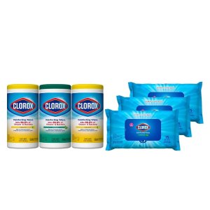 Clorox Disinfecting Wipes Value Pack, 3x 75ct Crisp Lemon and Fresh Scent Canister and 3x 75ct Easy Pull Moisture Seal Pack