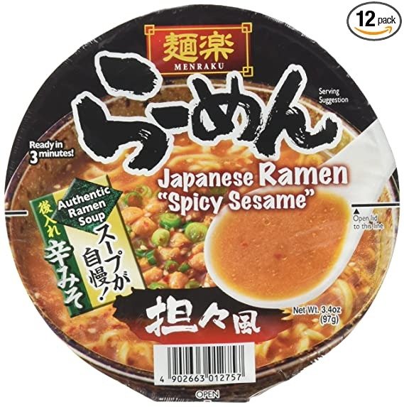 Menraku Ramen Noodles, Spicy Sesame, 3.4 Ounce (Pack of 12)