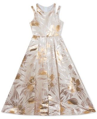 Big Girls Brocade Pleated Gown
