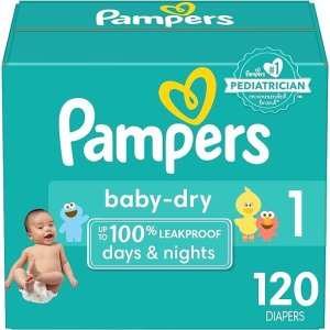 PampersDiapers Newborn/Size 1 (8-14 lb), 120 Count - Pampers Baby Dry Disposable Baby Diapers, Super Pack, Packaging & Prints May Vary
