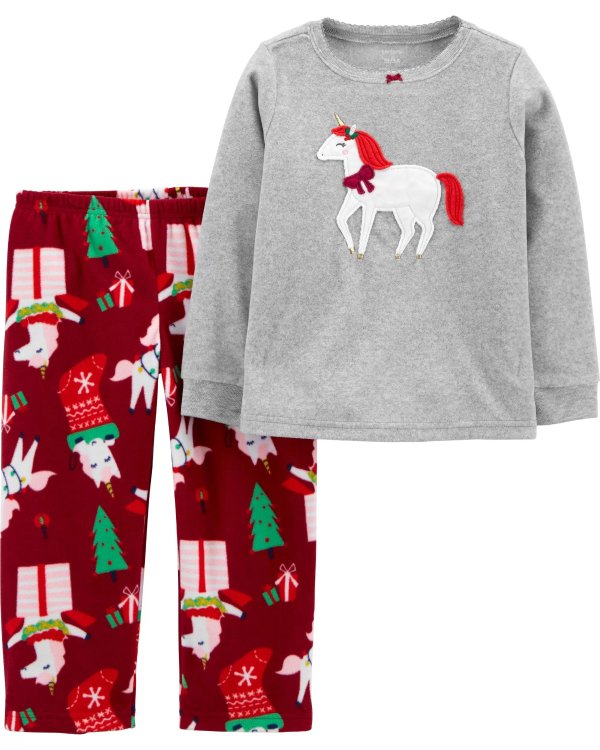 2-Piece Unicorn Christmas Fleece PJs