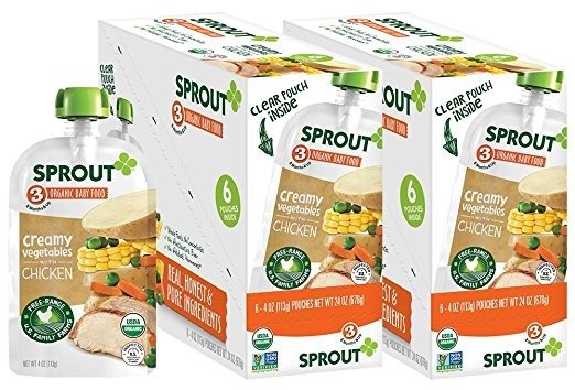 Organic Baby Food Pouches Stage 3Baby Food, Creamy Vegetables with Chicken, 4 Ounce (Pack of 12); USDA Organic, Non-GMO, 4 Grams of Protein, Free Range Chicken