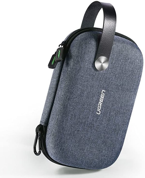 Travel Case Gadget Bag Small, Portable Electronics Accessories Organiser Travel Carry Hard Case Cable Tidy Storage Box Pouch with Double Layer, Double Zipper, Snap Hook, Carrying Strap