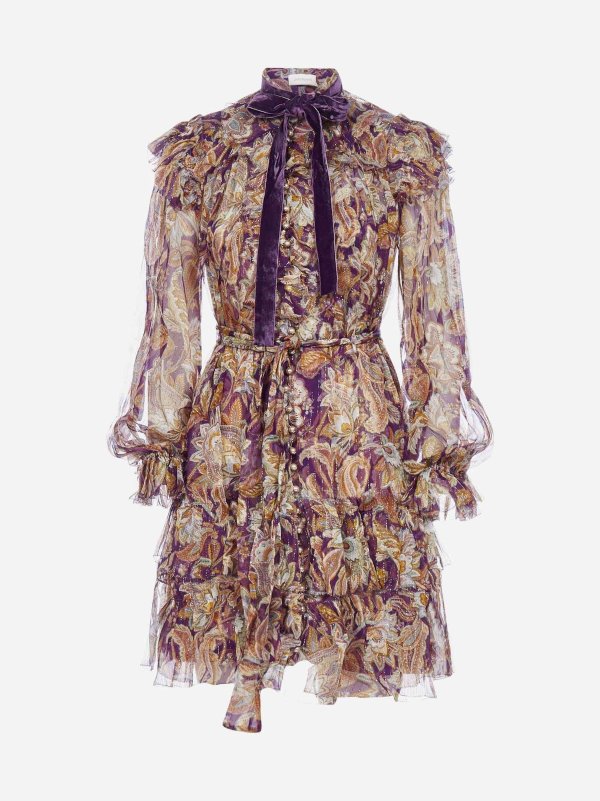 Ladybeetle floral print silk ruffled dress