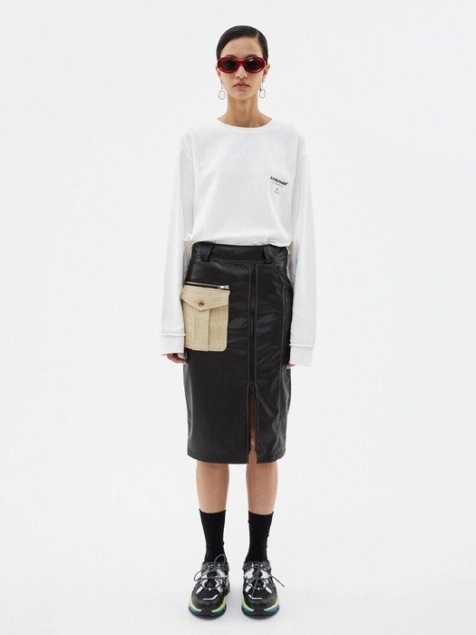 Contrast Out-Pocket Faux Leather Skirt_apa340w_Bla