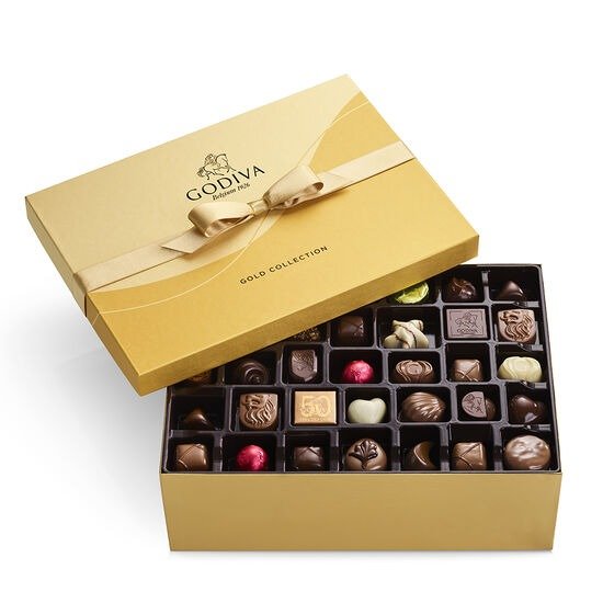 Assorted Chocolate Gold Gift Box, Gold Ribbon, 105 pc.