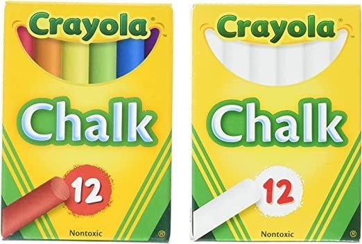 Non-Toxic White Chalk(12 ct box)and Colored Chalk(12 ct box) Bundle