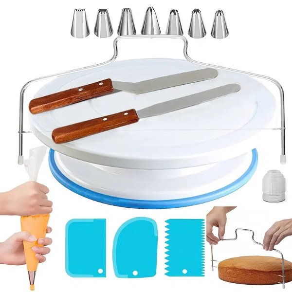 1 Set 35pcs Cake Turntable Cake Piping Mouth Cream Scraper Piping Bag Layerer | Save Money On Temu | Temu