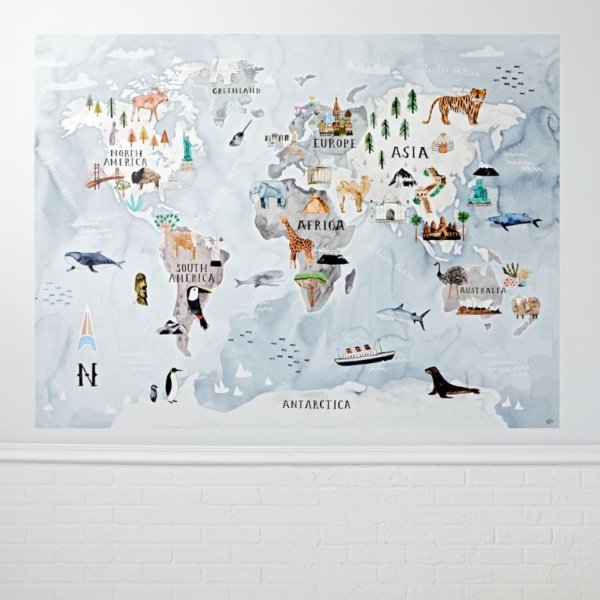 Watercolor World Map Decal + Reviews | Crate & Kids