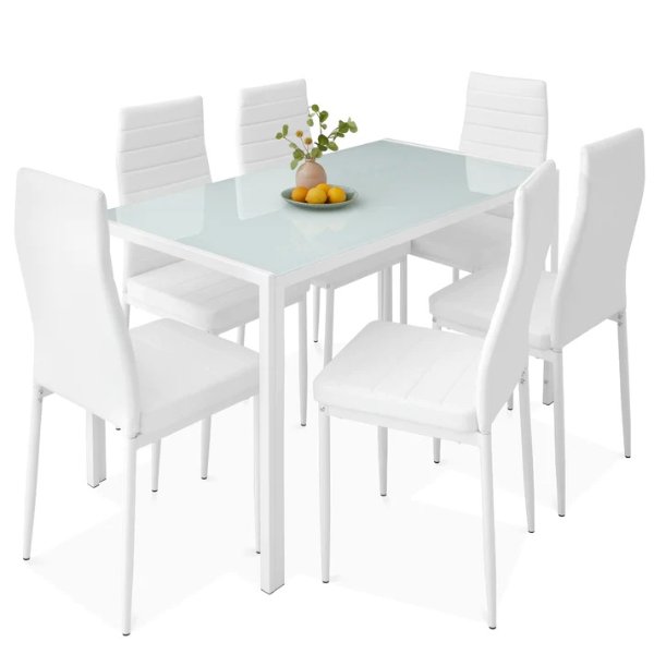 7-Piece Dining Table Set w/ Glass Top