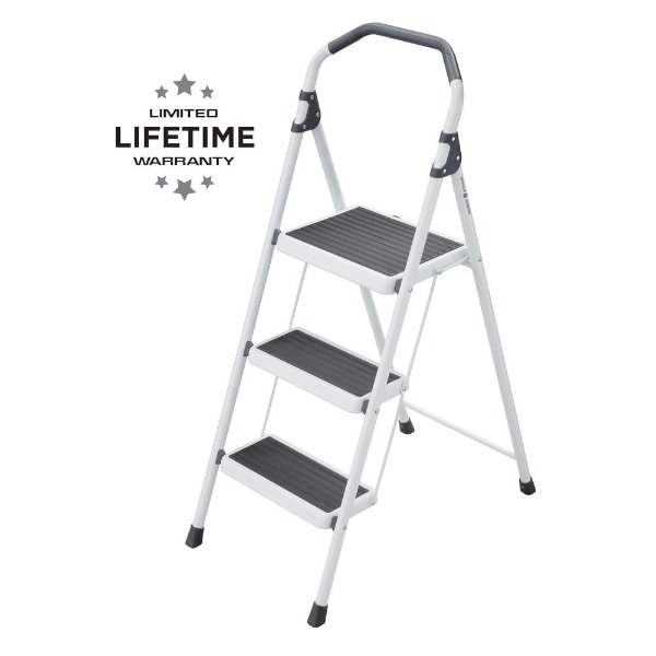 3-Step Steel Lightweight Step Stool Ladder 225 lbs. Load Capacity Type II Duty Rating