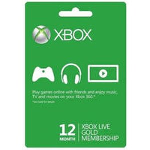 Xbox Live 12-Month Gold Membership Subscription Card