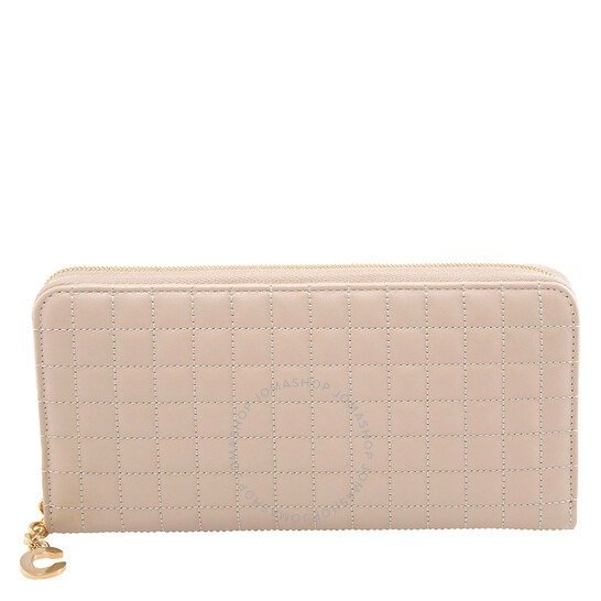 Quilted Calfskin Large Zipped Wallet- Nude
