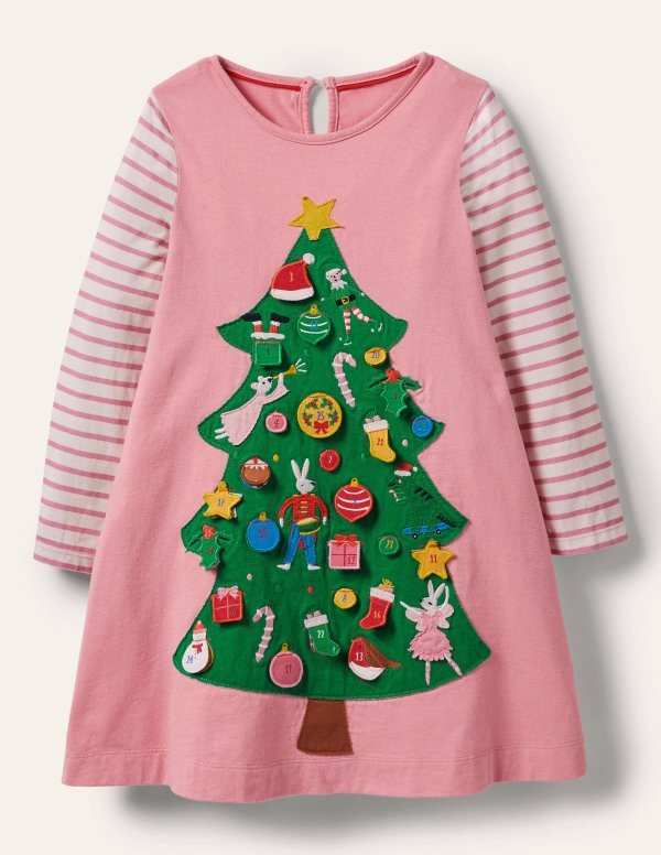 Festive Advent Calendar Dress - Bright Pink Christmas Tree | Boden US