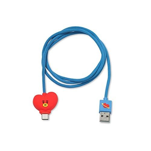 Official Merchandise by Line Friends - TATA 3ft USB-C to USB-A Charging Cable Compatible with Galaxy, Note, Pixel 3, Red/Blue