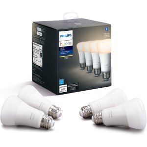 Philips Hue White 4-Pack A19 LED Smart Bulb