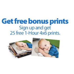 Walmart 提供免费打印25张4x6尺寸的照片
