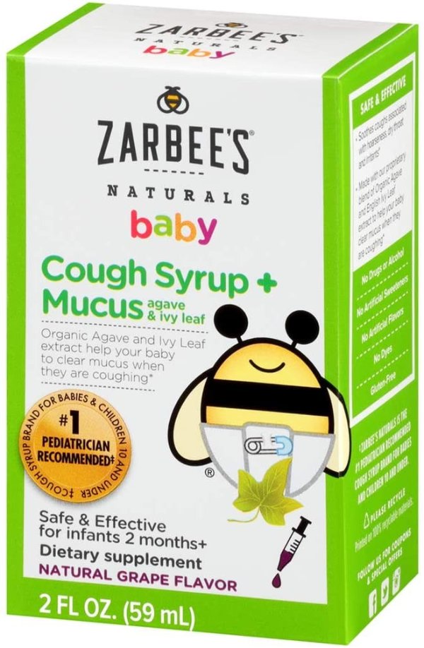 Baby Cough Syrup + Mucus, Natural Grape Flavor, 2 Fl. Ounces, safe and effective for infants 2 months+ Safe, effective, drug free