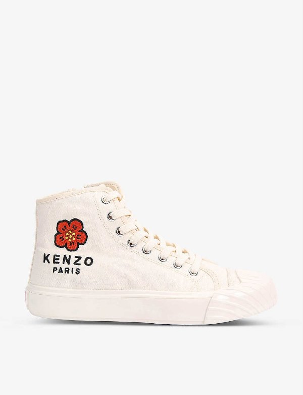 Rose-embroidered canvas high-top trainers