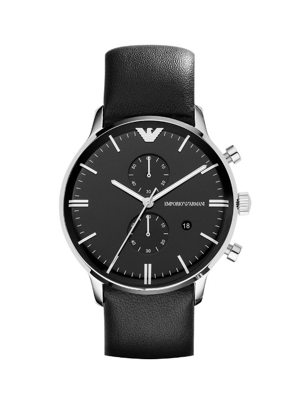 Gianni Silvertone & Leather-Strap Chronograph Watch
