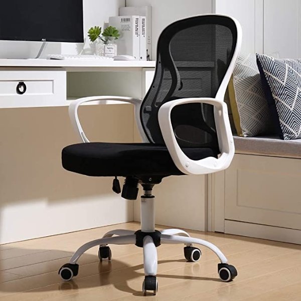Ergonomic Mid Back Mesh Office Chair Adjustable Height Desk Chair Swivel Chair Computer Chair with Armrest Lumbar Support (White)