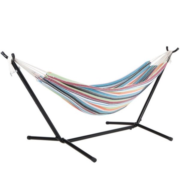 Double Hammock w/ Space Saving 9ft. Stand & Premium Carry Bag - Tropical Fruit, 78" L x 60" W