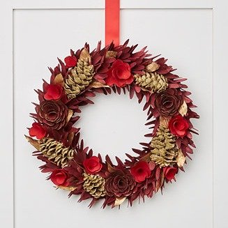 Evergreen Dreams Red & Gold Pine Cone Wreath, Created for Macy's