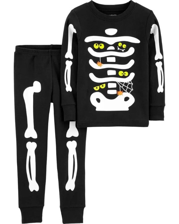 2-Piece Glow Skeleton 100% Snug Fit Cotton PJs
