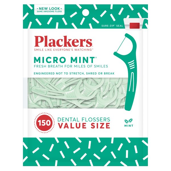 Plackers Micro Mint Dental Floss Picks, 150 Count