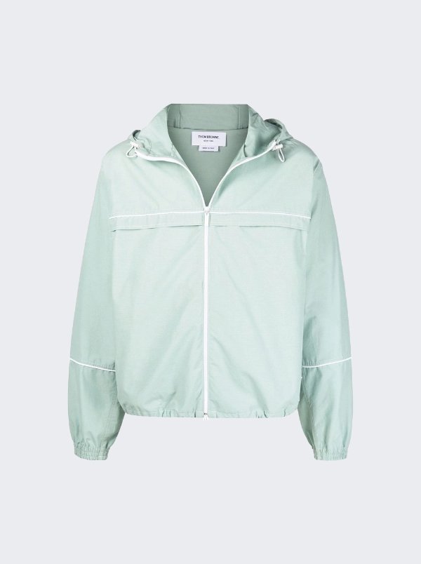 Thom Browne Oversized Zip Up Track Jacket With Contrast White Stitching In Ripstop Blue